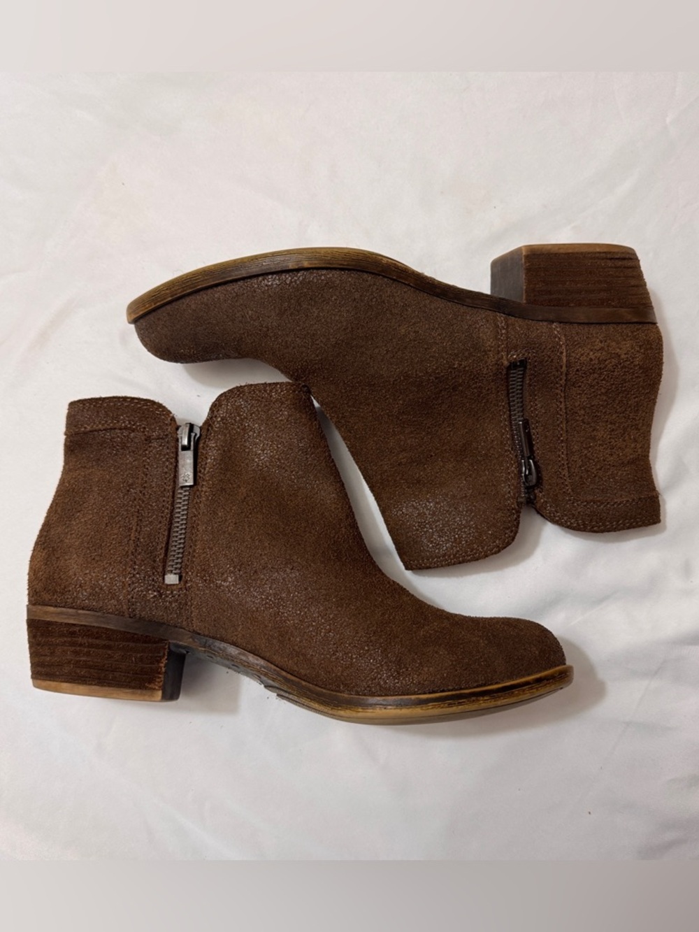 Lucky Brand Brown Distressed Ankle Booties with Side Zipper